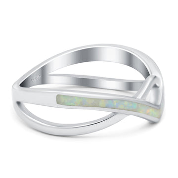Criss Cross V Shape Ring Band Lab Created White Opal 925 Sterling Silver (6mm)